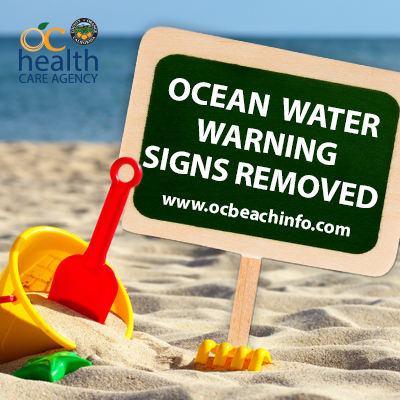 We’ve removed the Ocean Water Advisory Warning near the Aliso Creek at Aliso Beach in #LagunaBeach. Bacterial levels have met health standards. Visit OCBeachInfo.com to check on the quality of Orange County’s beaches and bays. #ocbeachinfo