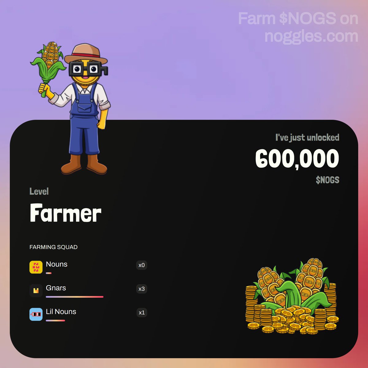 I've just unlocked 600,000 @nogglescoin from my nounish NFTs. Put your $NOGS on and join the nouniverse! ⌐◨-◨