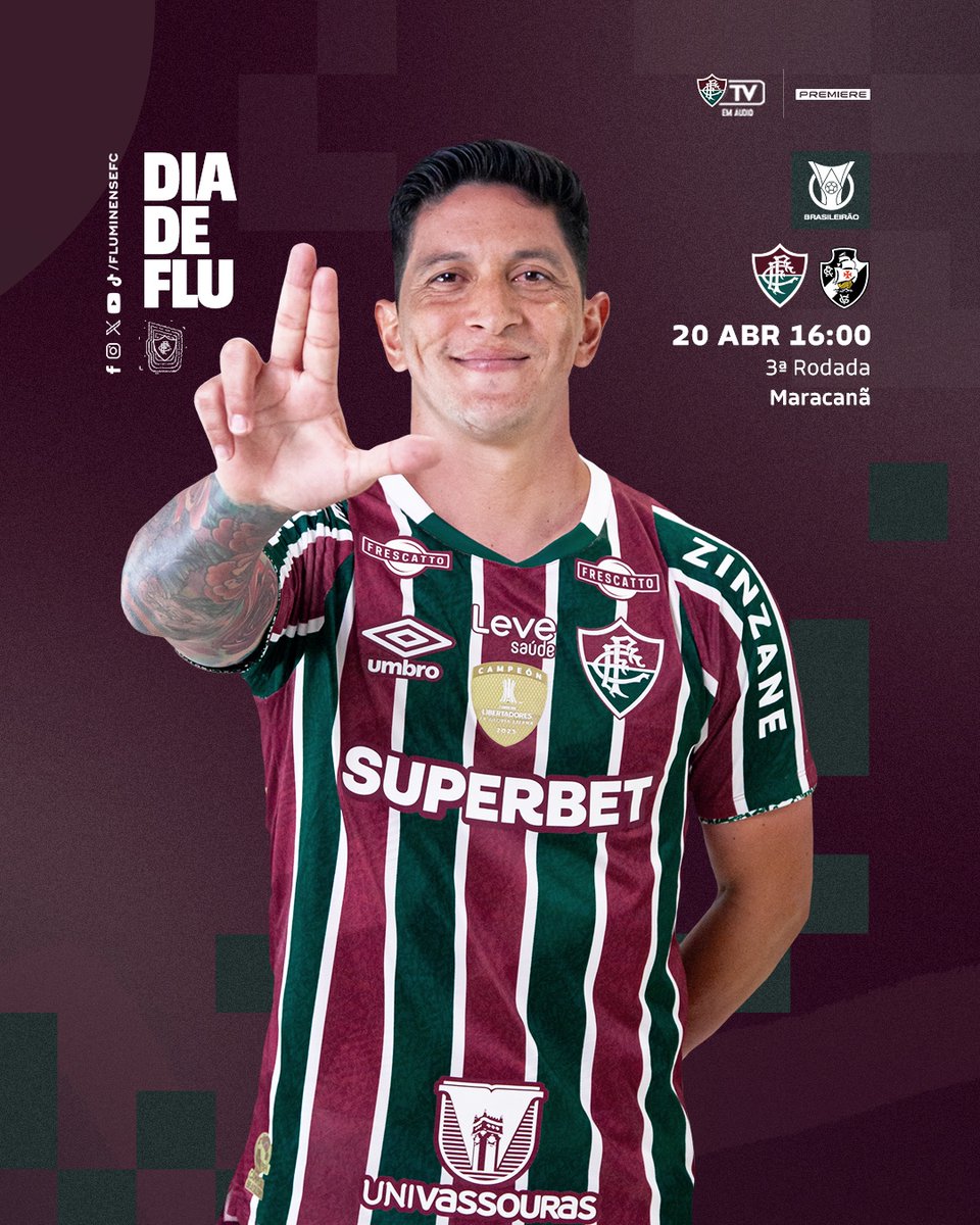 FluminenseFC's tweet photo. 🎵FORÇA, GLÓRIA E TRADIÇÃO
ETERNO CAMPEÃO
PRA SEMPRE VOU TE AMAR🎵

É #DiaDeFlu no Maracanã! Às 16h, o Fluminense enfrenta o Vasco para o primeiro clássico do @brasileirao! VAMOS VENCER, NENSE! 🇭🇺🇭🇺

Garanta seu ingresso >> https://t.co/HGn9lwUkLo https://t.co/0ObgBoEWq5