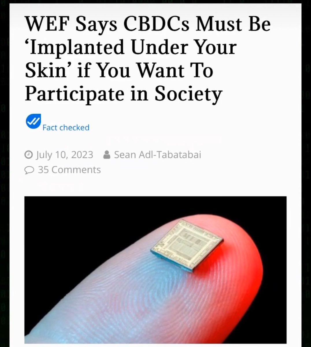 Slowly brainwashing us TO ACCEPT THIS ! DO NOT COMPLY

It doesn't have to be a chip under the skin, that is old technology, they have nanotech and micro needle digital tattoos with nanotech they can read, in or on the body.
It's all about consent, they need you to say yeste ishi…