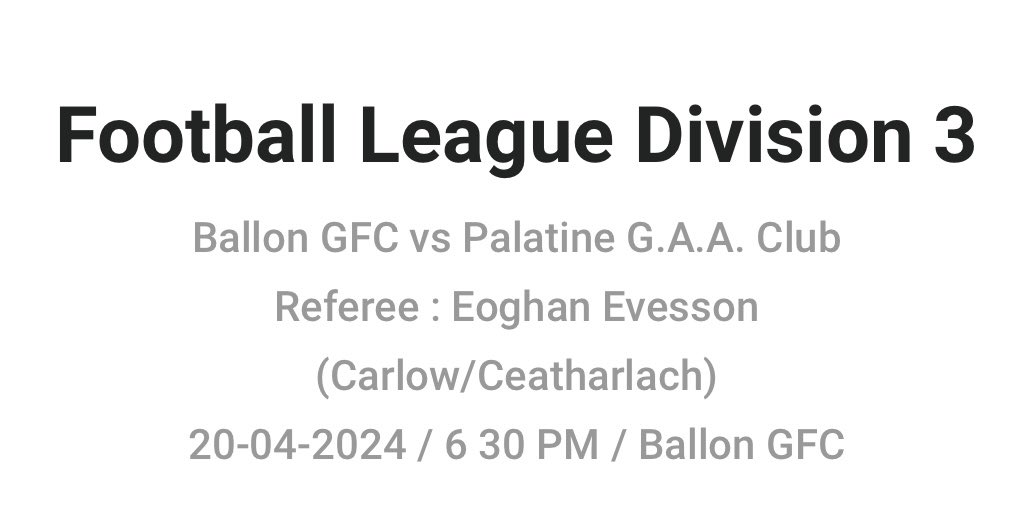 Best of luck to our 2nd team in @BallonGFC on Saturday evening 🍀. Get there and shout the lads on 🔴🟢