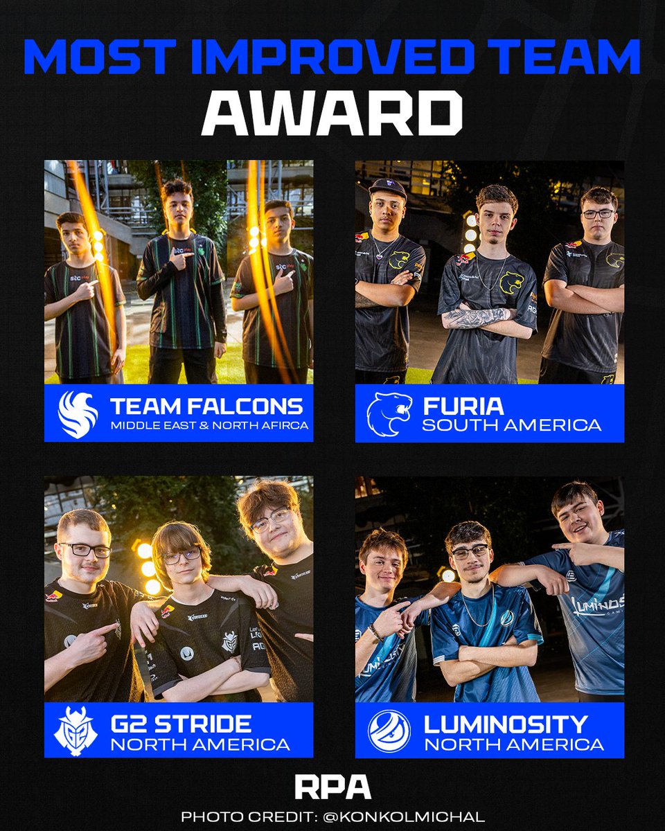 rlproawards's tweet photo. Nominated for the Most Improved Team Award

@TeamFalconsGG 
@FURIA_USA 
@G2esports 
@Luminosity https://t.co/GdyPg3YgFy