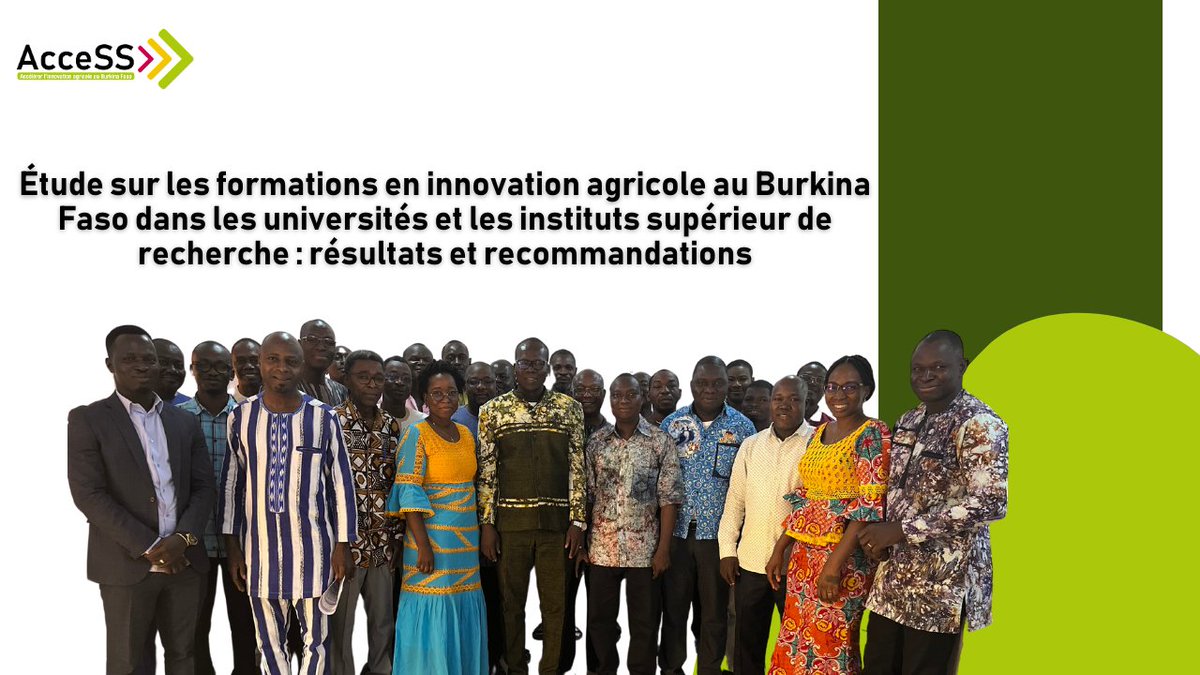 En mars 2024, nous avons organisé un atelier pour valider une étude diagnostique des offres de formation en #InnovationAgricole des institutions d’#EnseignementSupérieur et de #Recherche au #BurkinaFaso avec l’accompagnement de DGESup.

👉🏾 bit.ly/3U5nxAE

#ProjetAcceSS