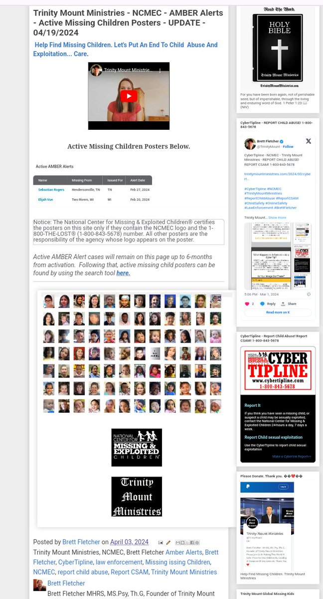 Trinity Mount Ministries - NCMEC - AMBER Alerts - Active Missing Children Posters - UPDATE - 04/19/2024

trinitymountministries.com/2024/04/trinit…

#TrinityMountMinistries #MissingChildren #NCMEC #AmberAlerts #CyberTipline #ReportChildAbuse #ReportCSAM #ChildSafety #OnlineSafety #BrettFletcher…