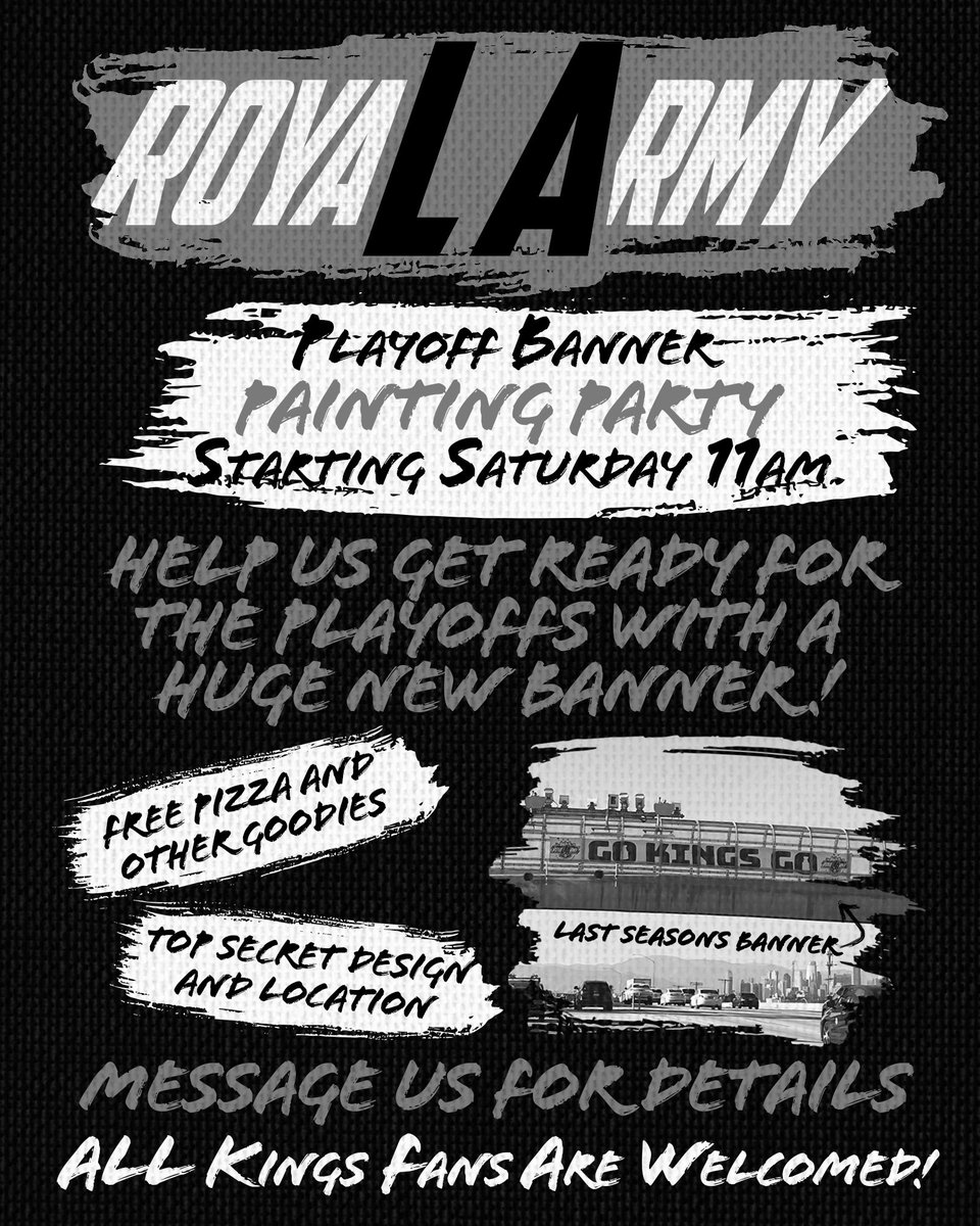 Tomorrow from 11 am until we’re finished! Message us for full details!! #LARoyalArmy #GoKingsGo #Playoffs