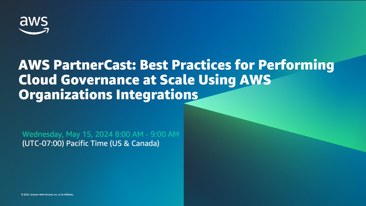 Calling all #awspartner! 🙌 Join us for a 60-min PartnerCast session on 📆 May 15th at 8:00 AM PT to learn how to extend governance and build operational excellence across your #AWSOrganizations. Register now! 🚀 #awspartnernetwork
go.aws/3Qcm8Y1