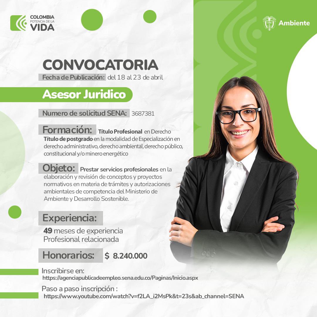 #TrabajoSíHay en el Ministerio de Ambiente tenemos las siguientes vacantes: 
✅Asesor jurídico
✅Coordinador de información y estadística 
 ✅Abogado/a
Consulte todos los requisitos y postúlese aquí 👇🏻bit.ly/49pQwom