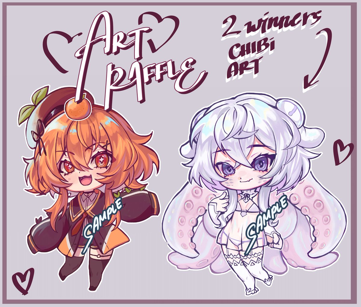 🍓 ART RAFFLE 🍓

Hello. I'll be doing an art raffle for this chibi artstyle✌️✨️ here are the raffle info:

▪︎ Must follow and retweet this post to enter!
▪︎ Closes on May 1
▪︎ No raffle accounts
• If you want a guaranteed art of this chibi, buy from me for $100. DM me🔥