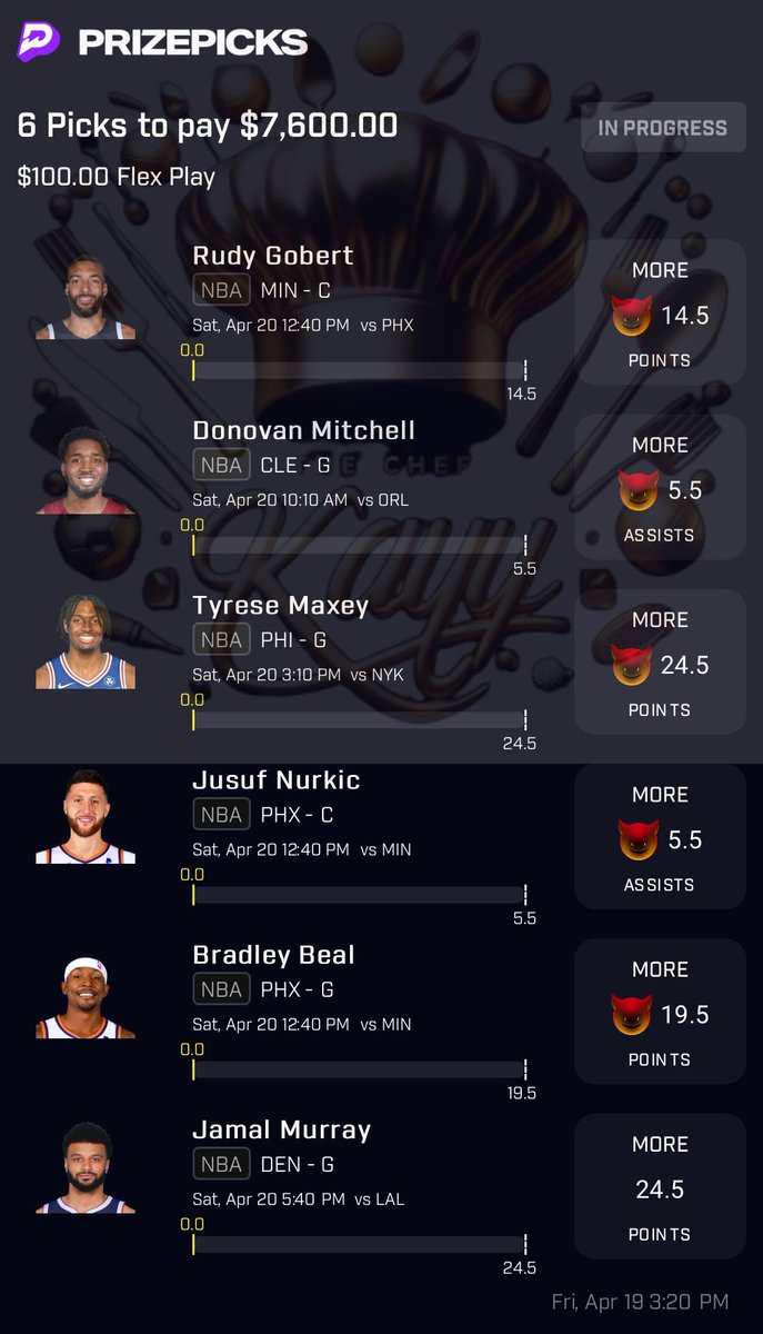 TheChefKayy's tweet photo. 76x Demon 6 Man  Playoffs Day 1 slip😈👀👨🏽‍🍳🔥🔥

If this hits I’ll give out $100 to 4 people to who likes and retweets this 🥂🤝🏽

Please read the notice below ⬇️

-only risk what you can afford to lose 
-if you like the demons you’ll love the regular lines
-tail at your own risk 
-tail lightly 
-link is below

LETS BANK 🥂✅😈

Copy my PrizePicks entry using this link: 
https://t.co/fvOr9ntImD