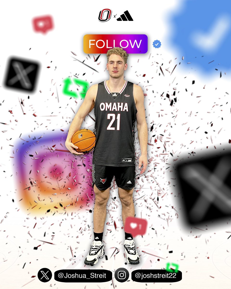 Maverick fans make sure to #follow our newest addition @Joshua_Streit ‼️ #OmahaMBB #LevelUp ⚫️🔴🤘