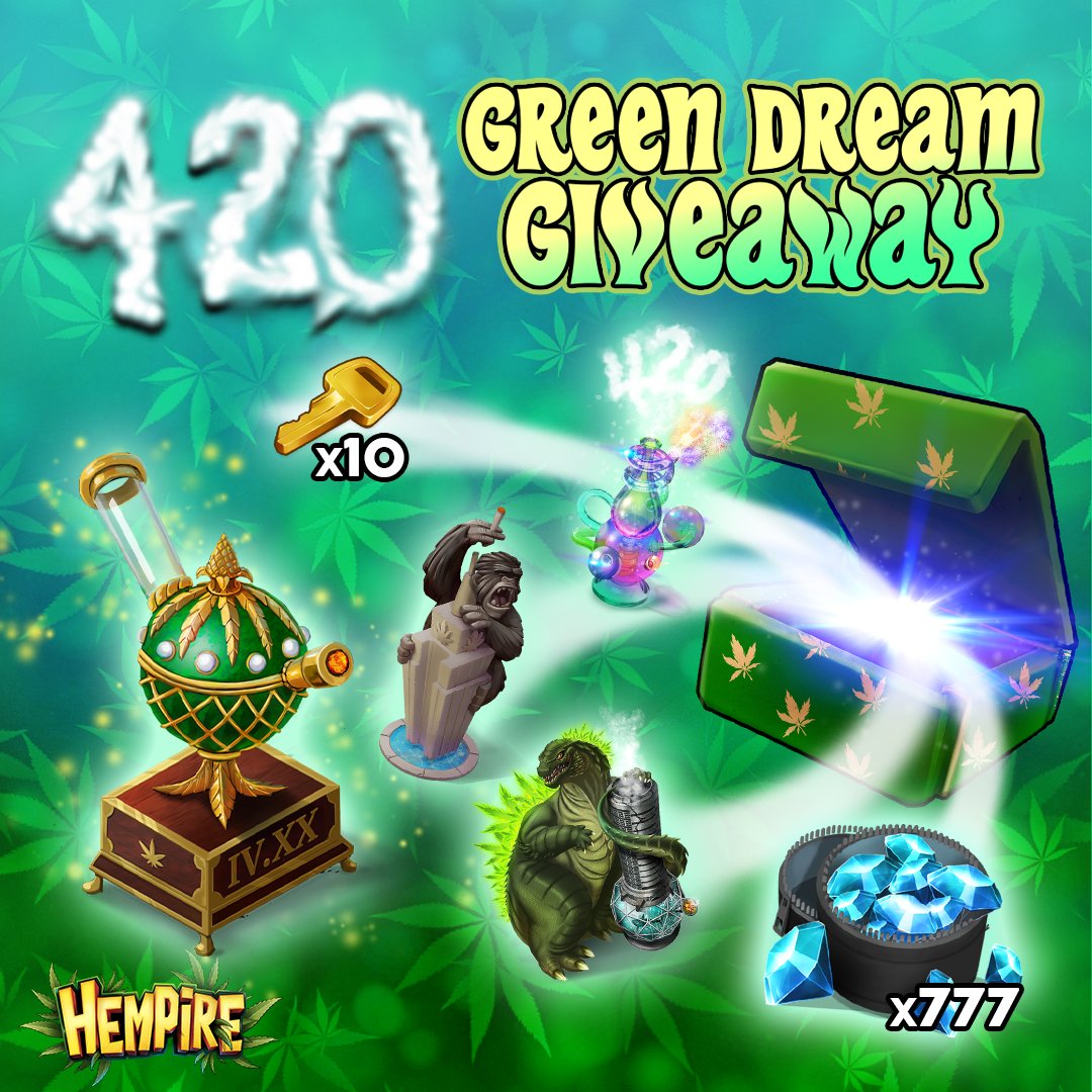 Hempiregame's tweet photo. 420 is coming in hot AND it's almost our 7th birthday! To celebrate, we're giving Hemperors a chance to get a gift from us in the 420 Green Dream Giveaway!

Check the Newsstand or #contests channel in our Discord for details
https://t.co/PCVa1nWtQv

#hempiregame #hempire #contest https://t.co/azMi60yX6r