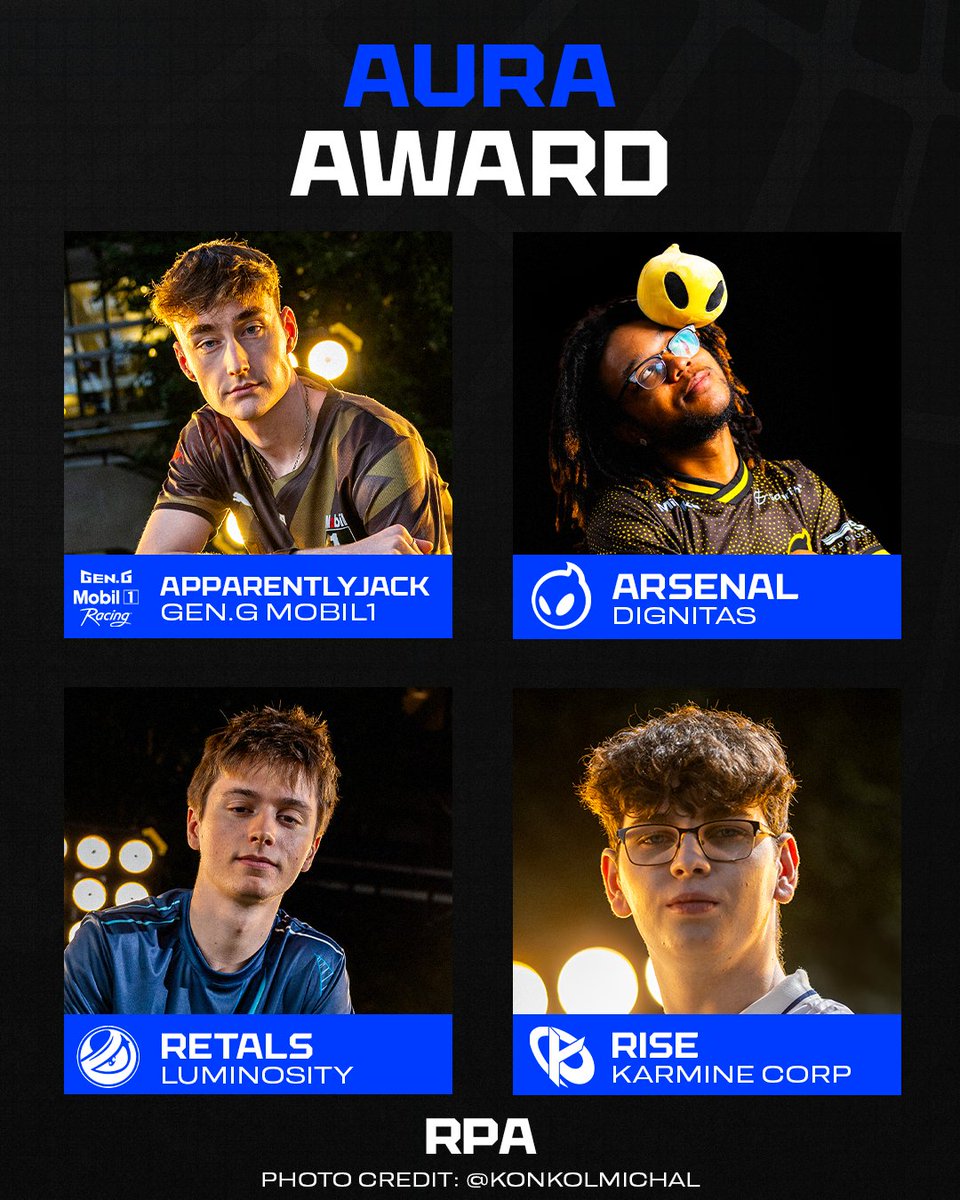rlproawards's tweet photo. Nominated for the Aura Award

@ApparentlyJxck 
@ArsenalRL
@Retals 
@riseRL_ https://t.co/4E11JUtx7p