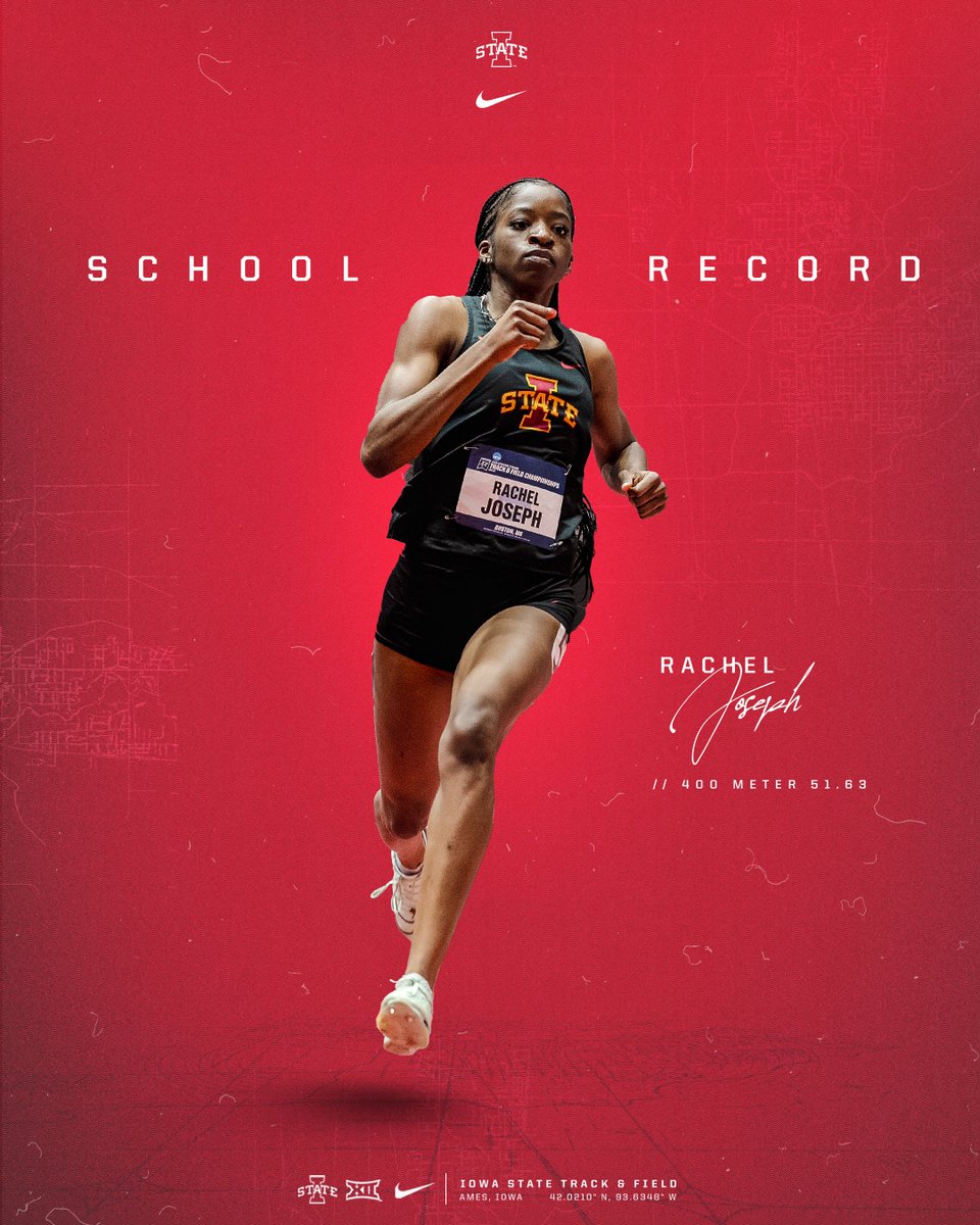 WHAT CAN'T RACHEL DO?! Rachel Joseph officially now holds both the outdoor and indoor 400m school record clocking an all-time PR of 51.63, a top-15 time in the nation! Rachel downs the 1984 record of 51.84 set by Nawal El Moutawakel. #Sprint4ISU