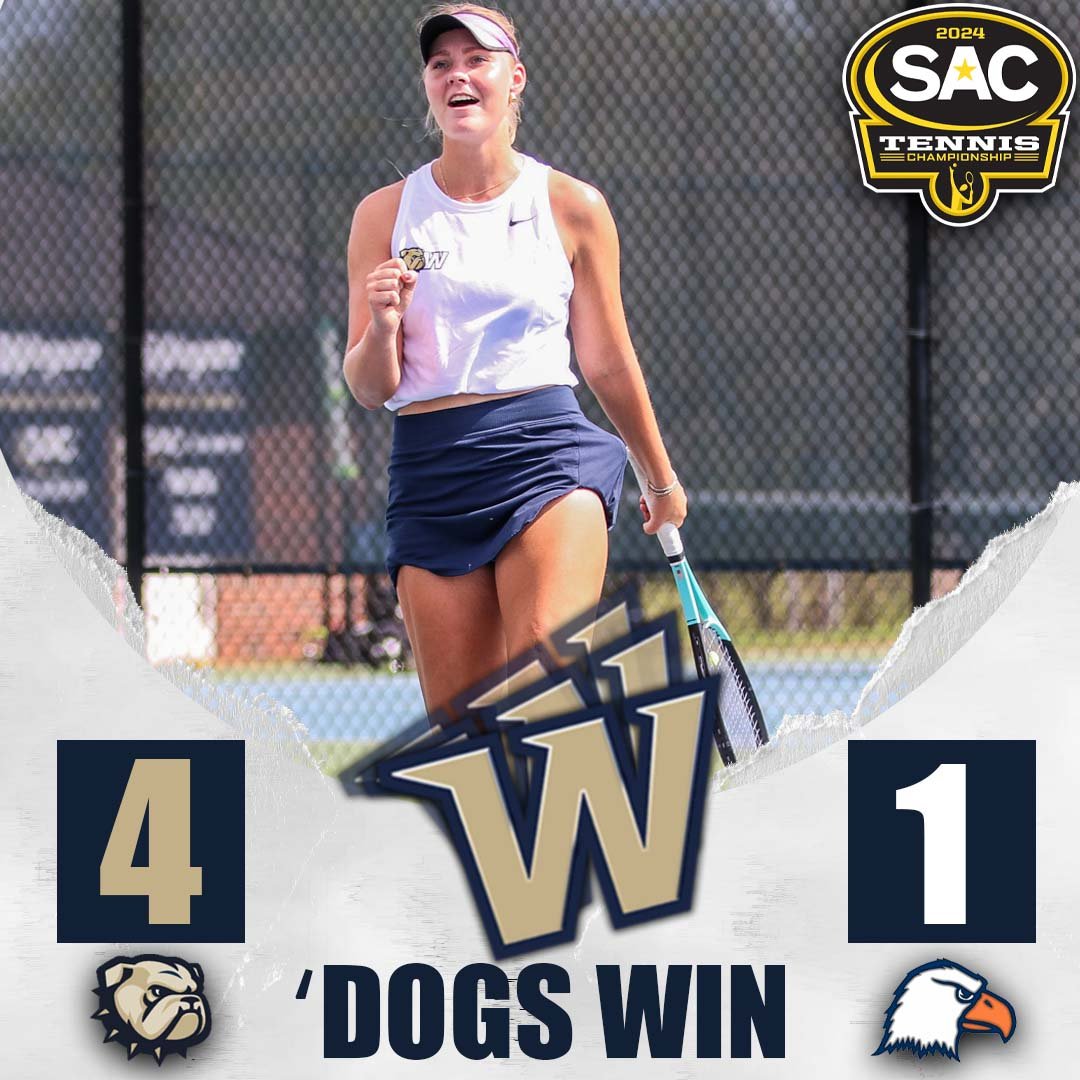 BULLDOGS WIN!!!!!! #6 @WingateTennis is on to the SAC title match after taking down Carson-Newman 4-1 in the semis! 'Dogs face Catawba for the SAC title Saturday at 1 PM in Sumter, SC Recap | shorturl.at/dfpT8 #OneDog