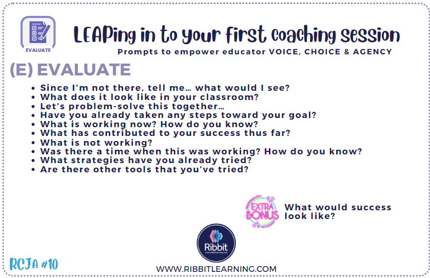 RibbitLearning's tweet photo. Virtual coaching is as effective as in person coaching. Our coaches are trained to ask questions that help educators reflect, problem-solve and evaluate their current practice. Here are a few we ask in the Evaluate phase of our LEAP Coaching Cycle.
#edcoaching #reflection https://t.co/KPsVsN0Zw9