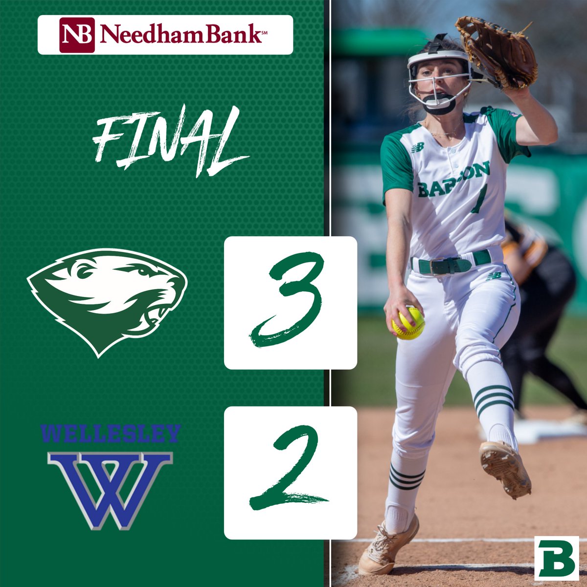 Athena Hadjipanayis drove in a pair of runs and Katie Vlacich gave up two runs over 7.0 innings to help @babsonsoftball finish off a sweep of @WellesleyBlue with a 3-2 win in game two on Friday. #GoBabo #d3sb