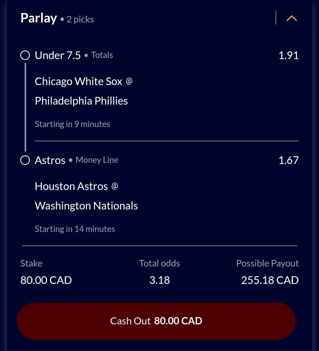 Phillies + White Sox under 7.5 💡