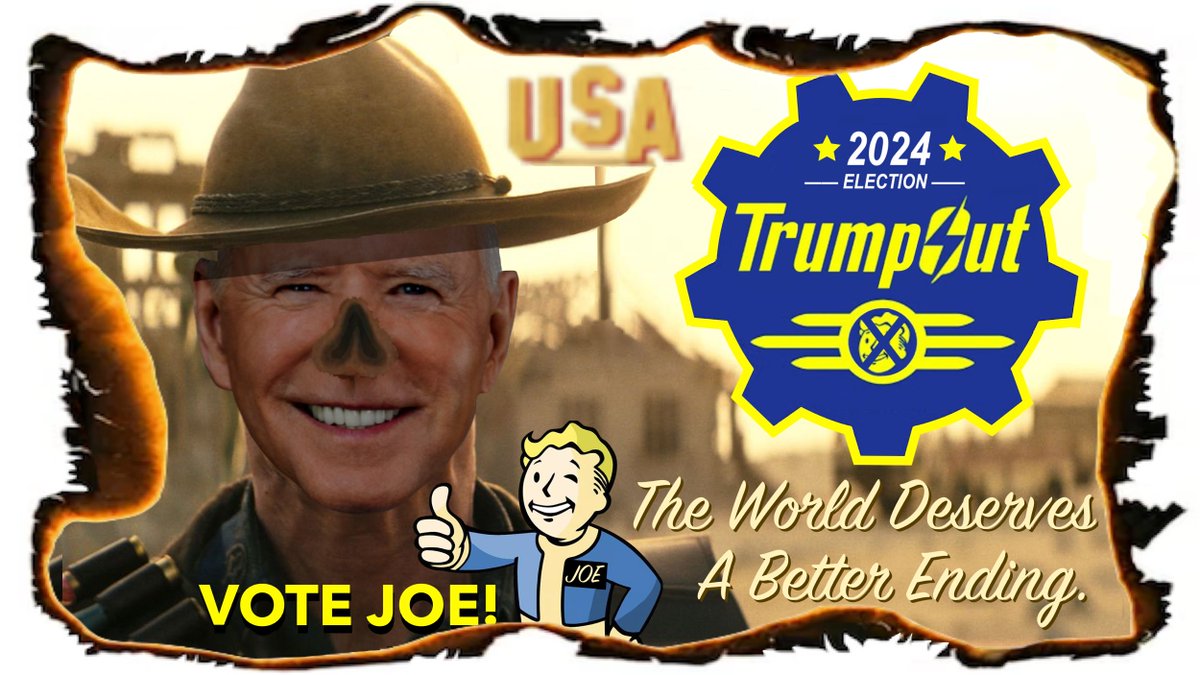 #falloutjoebidenmeme #trumpout #theworlddeservesabetterending #meme #falloutbidentrumpmeme #trumpout #twentytwentyfourelection #ghoul #cooperhoward #cowboyhero #wasteland #nucleardisaster #worldwarthree #worldwar