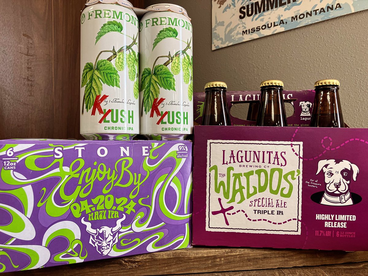 #tistheseason Don’t forget your 🍻 to celebrate #420 tomorrow 🍻 Get after some #dankness from @fremontbrewing #kush @lagunitasbeer #thewaldos @stonebrewing #enjoyby 🍻 #missoula #beerstore #bottleshop #montana #beerstagram #holiday #holidaybeers