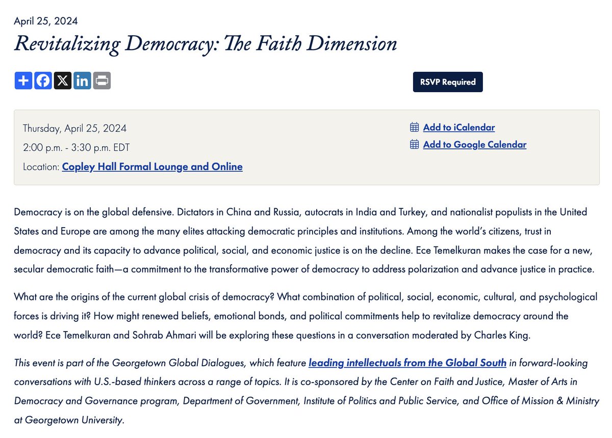 EXCITED: Next week, I'll be in conversation with the Turkish novelist @ETemelkuran, on 'Revitalizing Democracy: The Faith Dimension.' It's part of Georgetown Global Dialogues (@ggdialogues), convened by Pankaj Mishra and Thomas Banchoff. Details >> globaldialogues.georgetown.edu/events/revital…