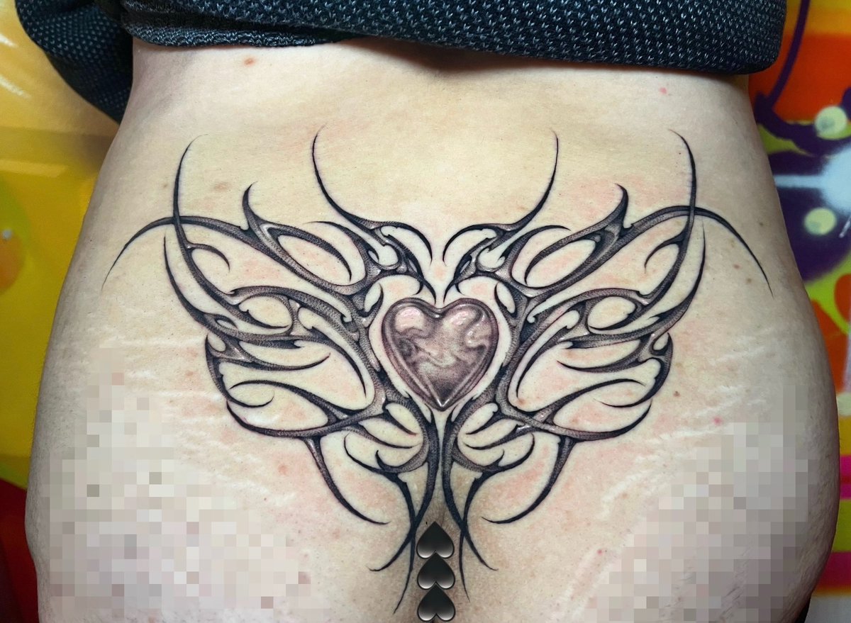 Chrome heart Tramp stamp thank you for the trust #cynnertattoos