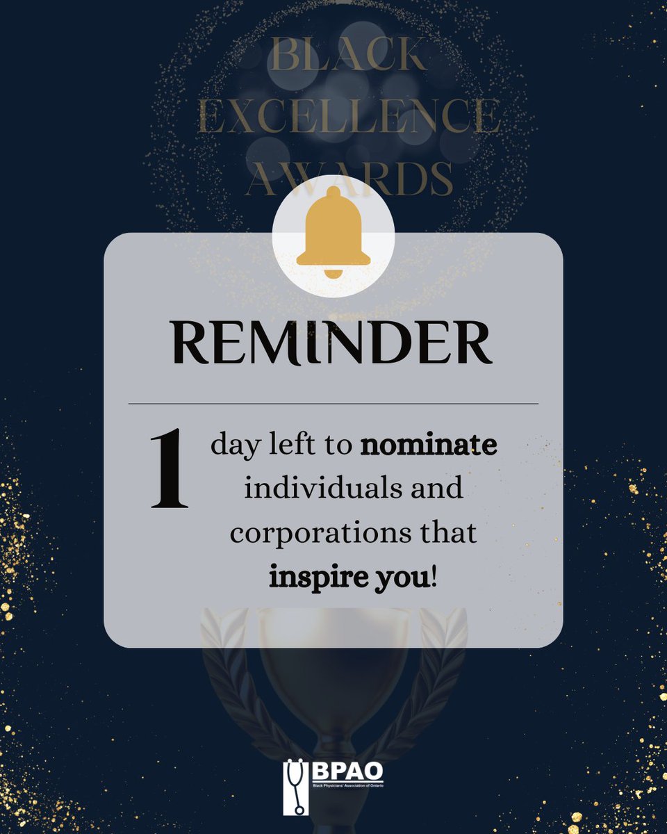 Only 1 DAY LEFT to submit your nominations for the Black Excellence Awards! Take a moment to honor outstanding educators, recognize exceptional learners, and acknowledge corporations committed to advancing Black health and inclusivity. Nominate here: loom.ly/cbU99jY