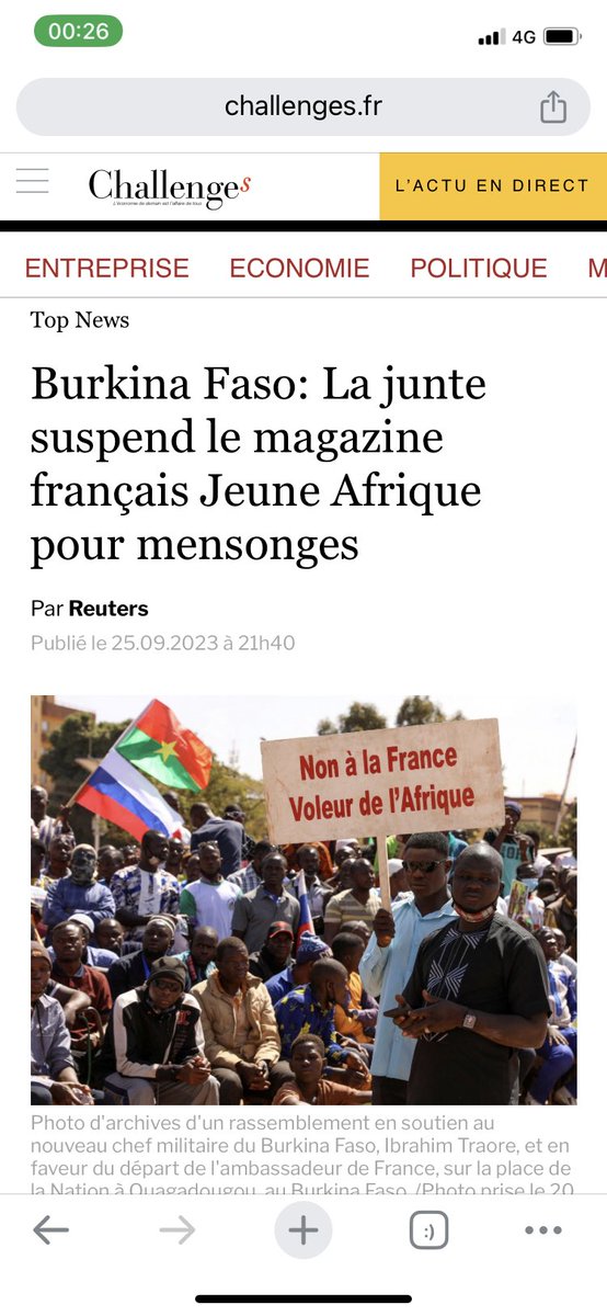 @jeune_afrique @CapitaineIb226 merci d’avoir chassé jeune Afrique du Burkina. C’est des propagandistes dont le fond de commerce est la déstabilisation des pays africains  via la diabolisation des leaders souverainistes. #FakeMedia #Propagandiste