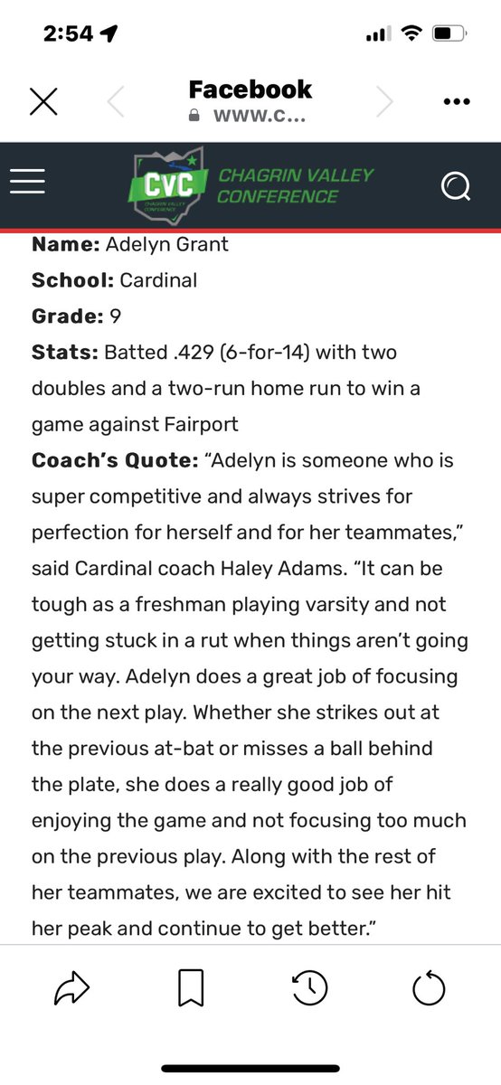 Way to work Adelyn Grant! Congratulations! Our very own basketball player- but received for Softball CVC Player of the week. Adelyn’s Grant! 🥎🥎🥎🥎🥎