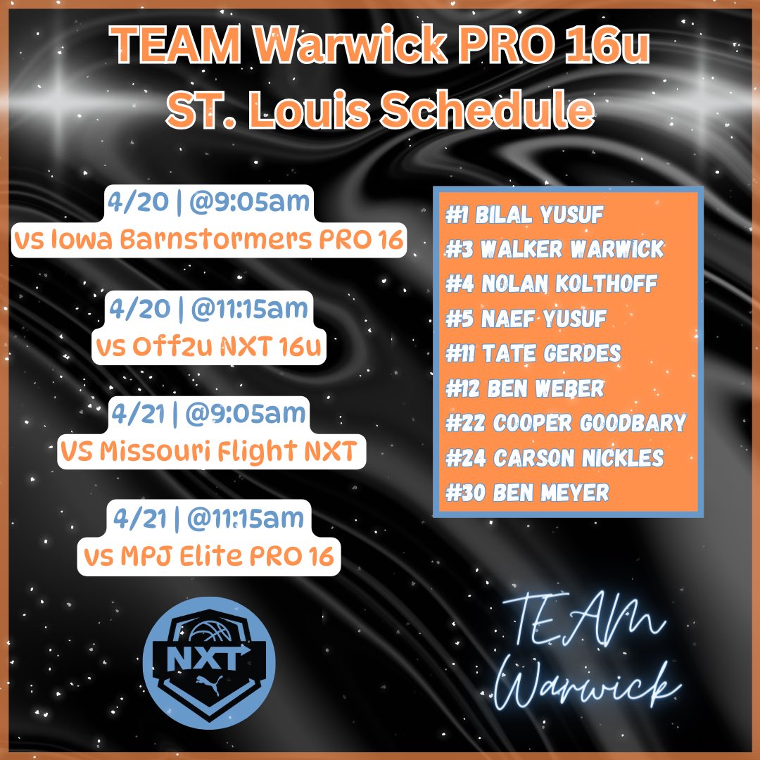 🚨TEAM Warwick PRO 16u schedule in ST. Louis this weekend👀 #TEAMWarwick