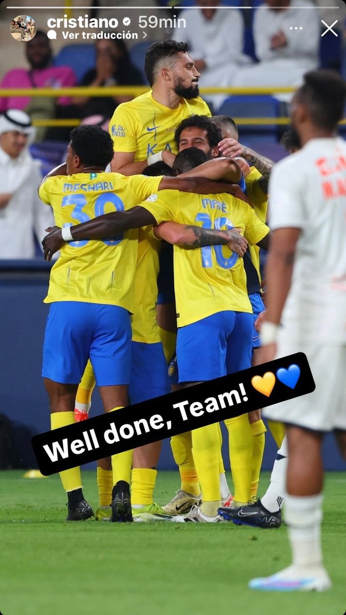 En Historias de IG @Cristiano Ronaldo 

¡Bien hecho, equipo! 💙💛

#CR7𓃵 #CristianoRonaldo #Ronaldo #VIVARONALDO #Portugal #AlNassr #GOAT𓃵 #Bicho #CristianoRonaldo𓃵 #CR7𓃵بث #GOAT𓃵7 #Ronaldo𓃵 #CR7𓃵GOAT #cristiano39 #RoshnSaudiLeague