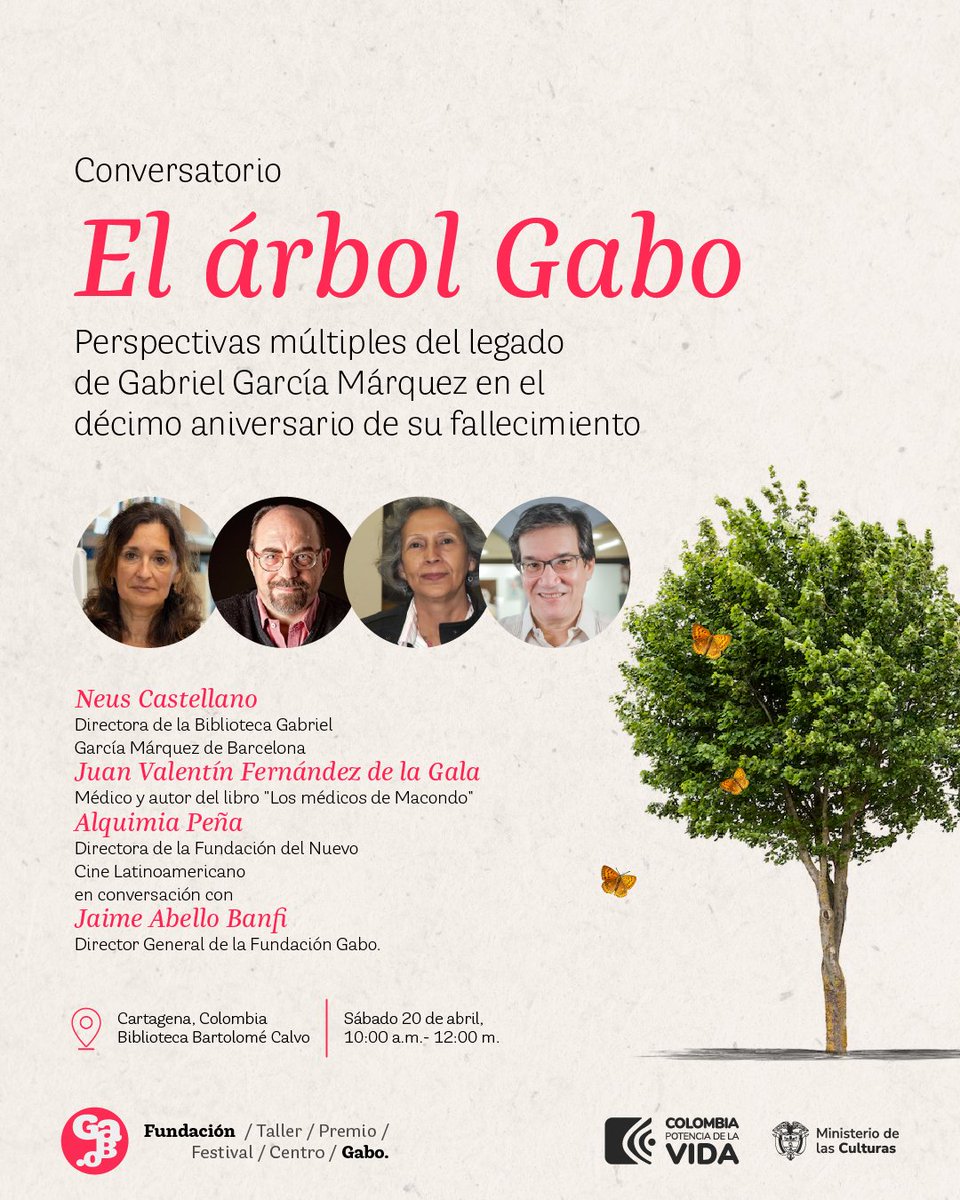 📌 Tenemos una cita este sábado 20 de abril en Cartagena, 🇨🇴, para conversar sobre el árbol de #Gabo. ¡Profundicemos juntos en el legado de Gabriel García Márquez! ¡Te esperamos! 😎