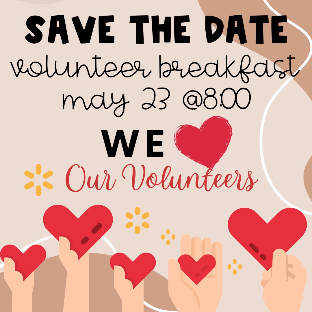 It’s public school volunteer week! We are so grateful for everyone who supports our community. Please save the date for our Volunteer Breakfast on May 23 at 8am! RSVP here: forms.gle/EDJvy1FcvY8aNn…
