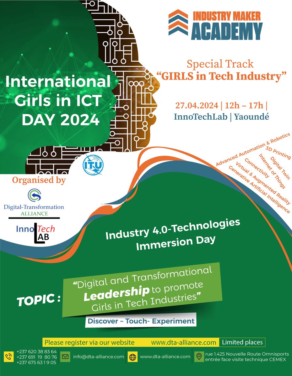 DTA_Alliance's tweet photo. Immersion #technologique dans l’#industrie 4.0 pour les #jeunes  #filles afin de favoriser leur réussite dans les industries #technologiques à travers le leadership digital et transformationnel

https://t.co/tacHNflCGe
ou via https://t.co/weVCE4iCnG
Tel: 620 388 364 /691 198 076 https://t.co/LgIP7akY2T