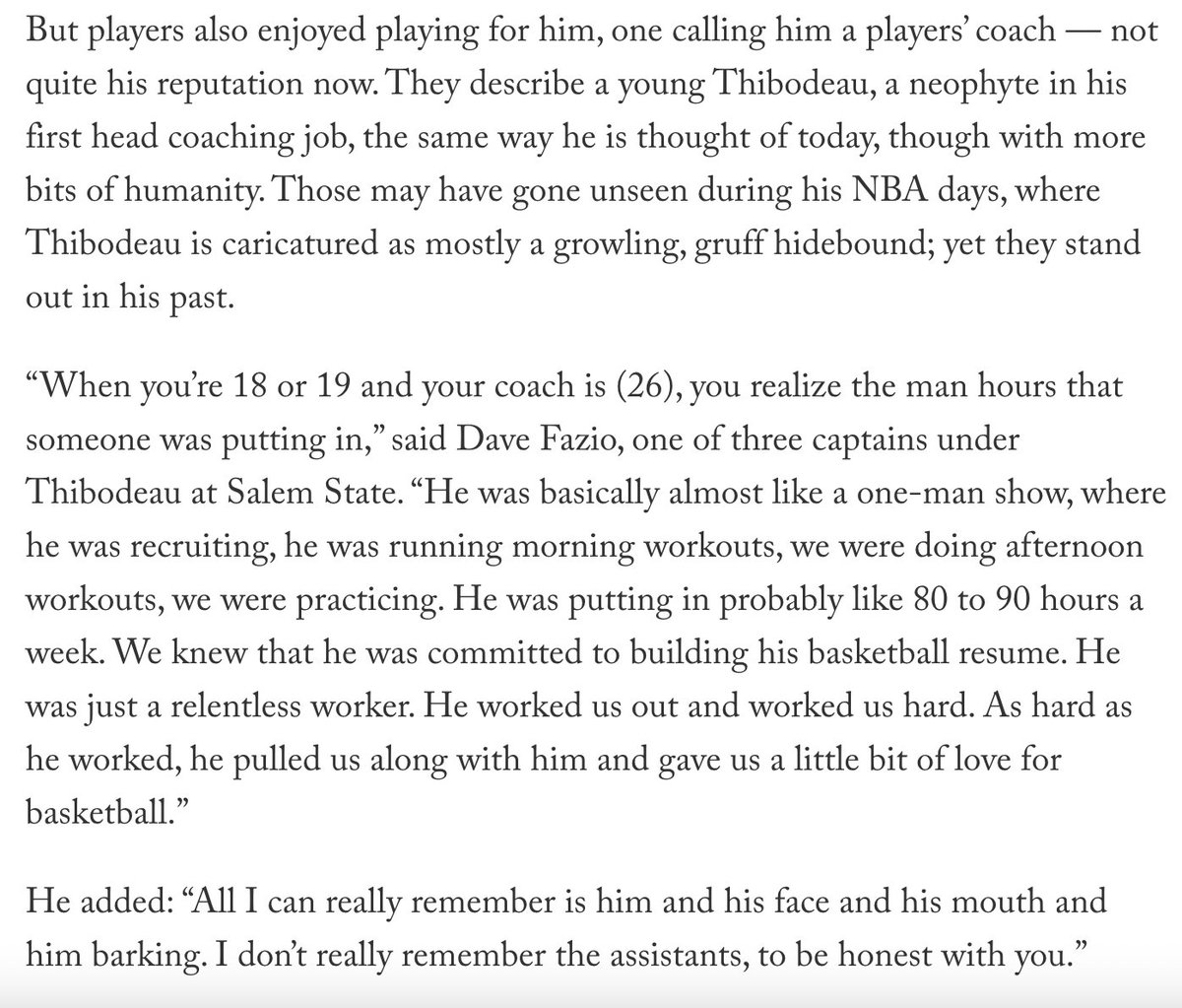 It's interesting the perception of Thibs if someone played for him or if they didn't. The players who played for Thibs seemed to have loved it. Look how similar the experience is no matter if Thibs is a NBA coach or back in his first HC job at Salem State theathletic.com/1867331/2020/0…