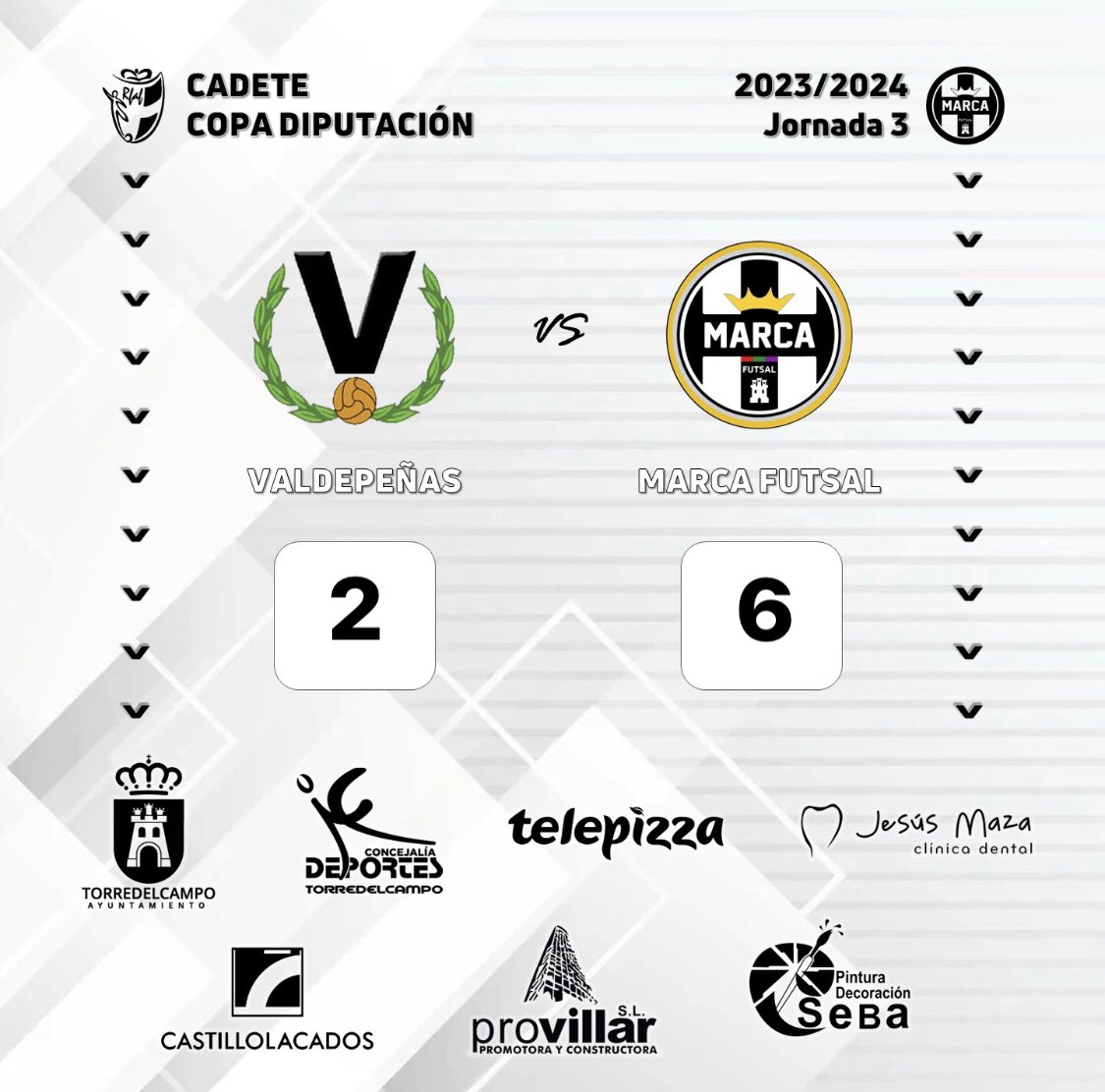 🟢⚪️Valdepeñas 2-6 #Cadete ⚪️⚫️

📝Nueve de nueve en copa. 

⚽️⚽️⚽️Pousibet
⚽️Jorge
⚽️Marco
⚽️Hijarro