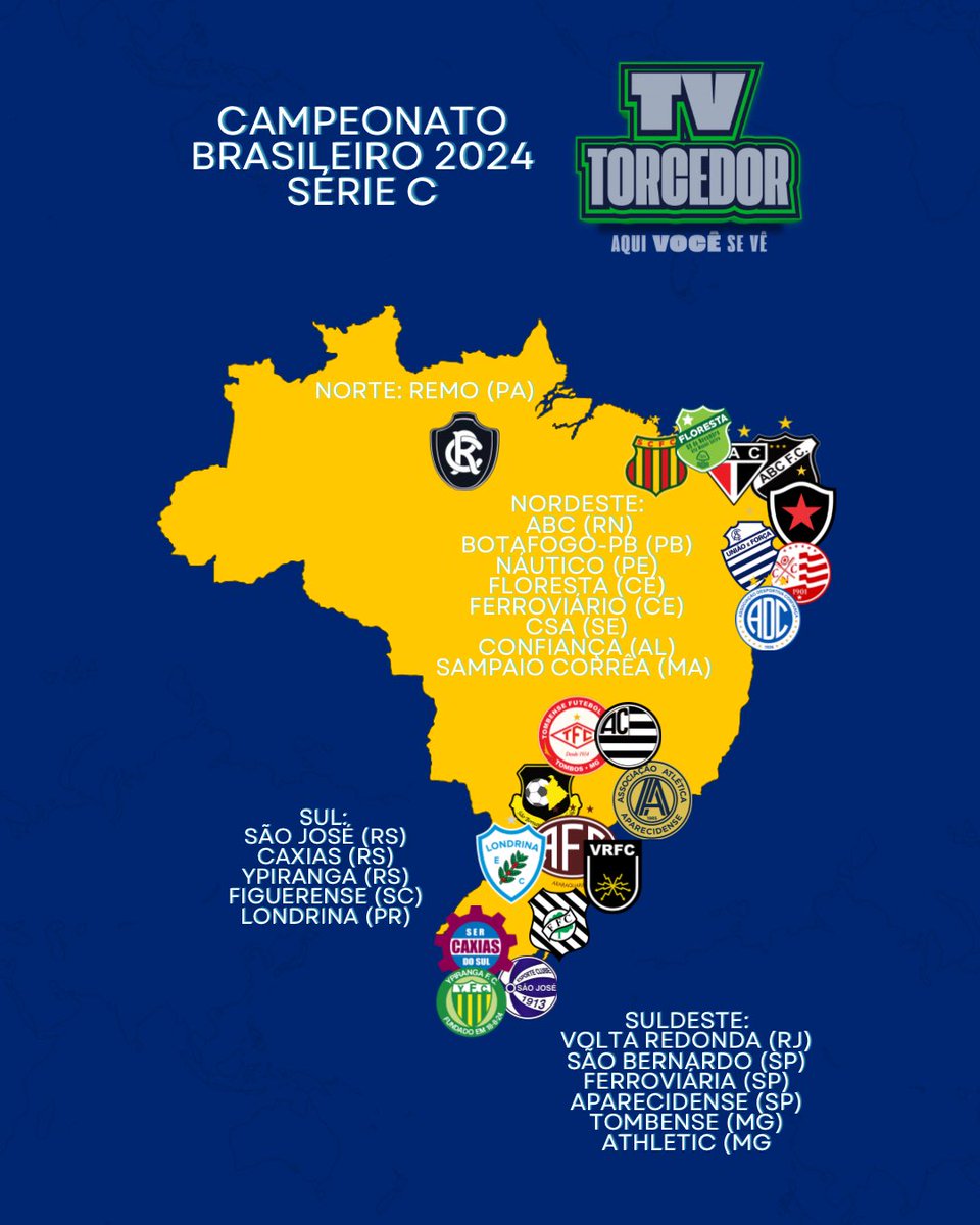 tvtorcedor's tweet photo. Confira o mapa do Brasil e como está a distribuição das equipes para essa competição. + informações no https://t.co/2jGdAB2Y2Y https://t.co/qsInI7NJop