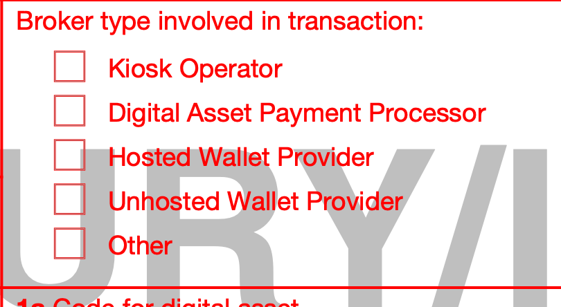 The IRS's 'broker rule' hasn't been finalized, but it looks like Treasury is really going to take the position that 'unhosted wallet providers' are 'brokers' 🤦‍♂️🤦‍♂️ IRS released draft 1099 form for digital asset 'brokers': irs.gov/pub/irs-dft/f1…
