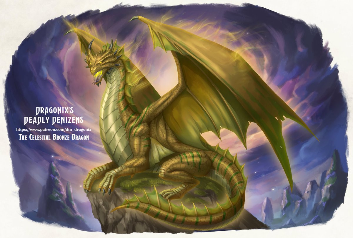 May 2024 Art Preview #3. The first celestial dragon makes its debut in the May issue, and it's the Celestial Bronze Dragon! At least one celestial dragon will be appearing in every issue moving forward. #dragonixsdeadlydenizens #patreon #dnd5e