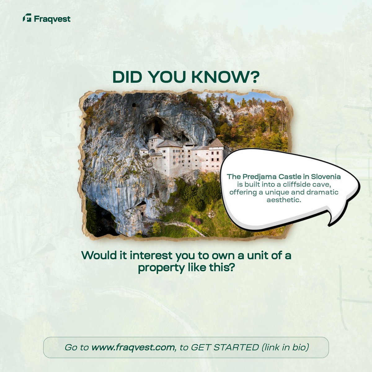 #TRIVIA #FRIDAY
Fractional Real Estate with Fraqvest offers you with a golden opportunity to be part of the certified owners of a landed property, having units of these properties to OWN, CONTROL and PROFIT from.
🏘️🏘️🏠🏠
Join us today and a castle of great rewards await you