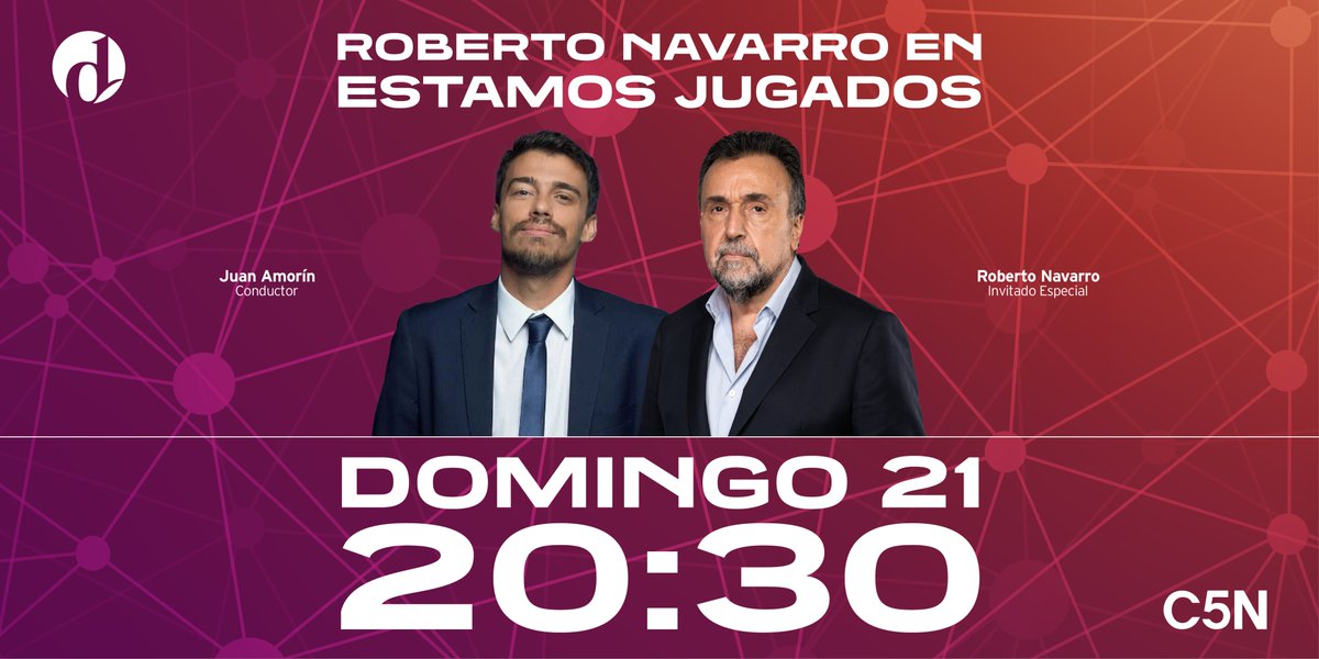 <a href="/robdnavarro/">Roberto Navarro</a> y <a href="/juan_amorin/">Juan Amorín</a>, juntos en "Estamos Jugados" ⚡

👉 No te lo pierdas el domingo 21/4 desde las 20:30 en la pantalla de C5N