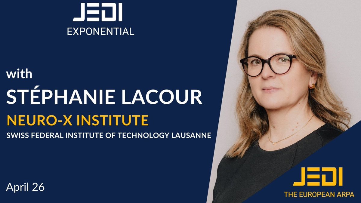 J.E.D.I.⚡️ (@eurojedi) on Twitter photo 📣 Excited to welcome <a href="/splacour40/">Stephanie P. Lacour</a> Director of <a href="/Neuro_X_EPFL/">Neuro-X Institute</a>, for a meeting on April 26 with #JEDI’s ecosystem: key scientists, deeptech founders, senior industrialists - on Neurosciences & frontiers of Neurotechnologies 🧠
#Science #Moonshots
#TheEuropeanARPA⚡️ 📣 Excited to welcome <a href="/splacour40/">Stephanie P. Lacour</a> Director of <a href="/Neuro_X_EPFL/">Neuro-X Institute</a>, for a meeting on April 26 with #JEDI’s ecosystem: key scientists, deeptech founders, senior industrialists - on Neurosciences & frontiers of Neurotechnologies 🧠
#Science #Moonshots
#TheEuropeanARPA⚡️