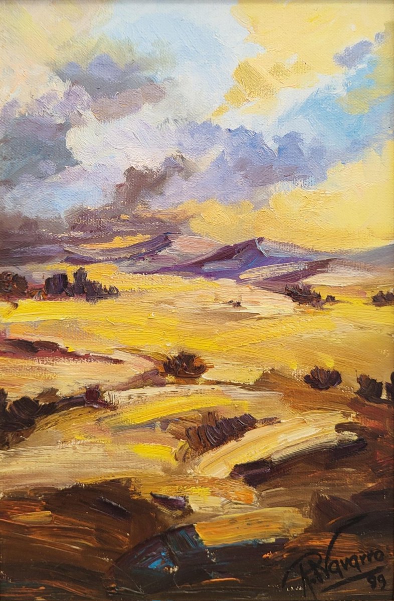 Thick and short brush strokes creating dynamic textures. Impressionist landscape inspired by the Los Monegros desert (Spain). Rafael Navarro

#paisajeimpresionista #oleosobrelienzo #obradearte #artlover #impressionistpainting #originalartwork #landscaping #oiloncanvas #huesca