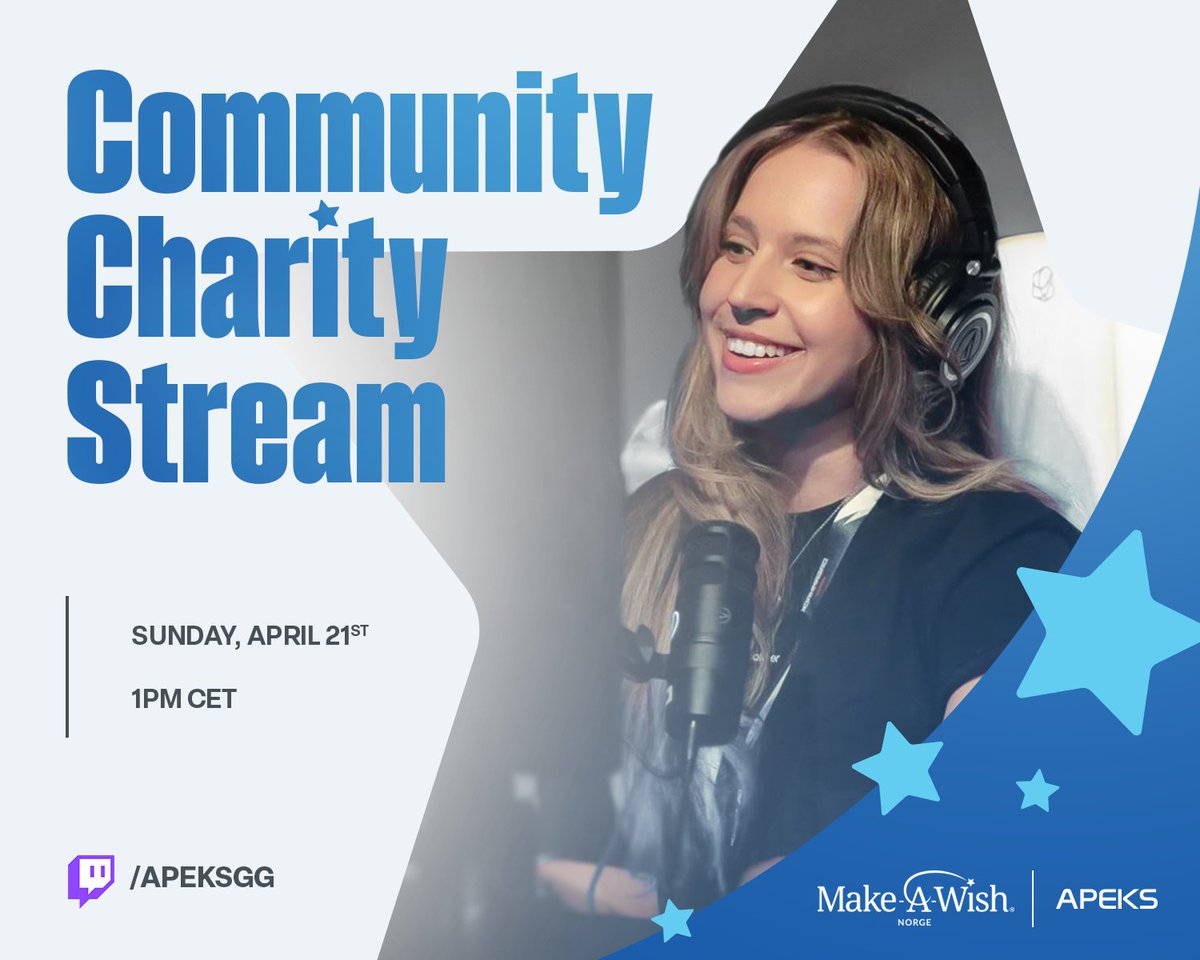 We're doing a charity stream to raise money for Make-A-Wish Norway! 💫 Tune in Sunday April 21 at 1PM cet 👇 📺twitch.tv/apeksgg