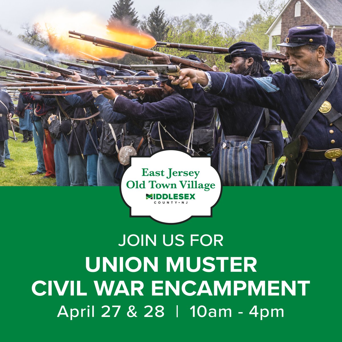 Travel back to the Civil War era at East Jersey Old Town Village's Union Muster event on April 27 & 28! Meet soldiers, civilians, and more as they bring history to life with reenactments and demonstrations. Fun for all ages! bit.ly/4axxqhF