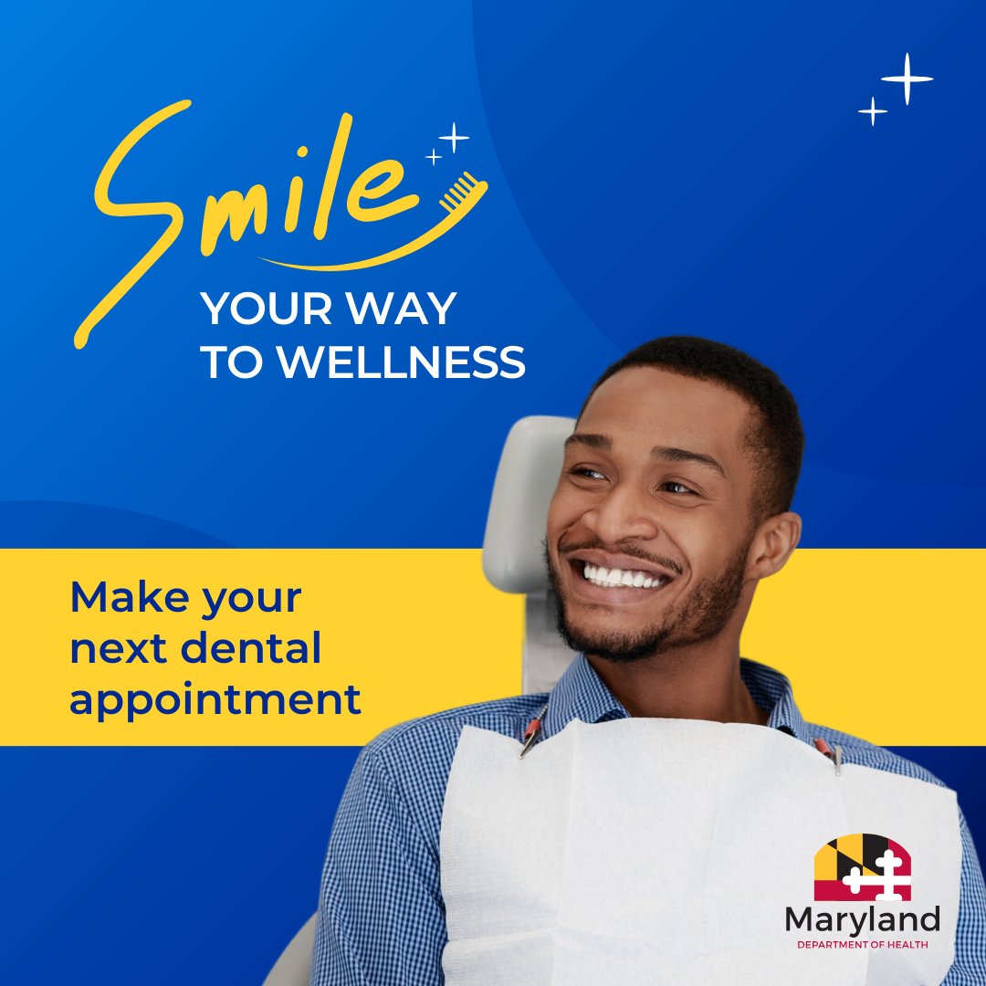 #DYK Dentists can find oral cancer and diabetes early. Your overall health impacts your smile more than you think. Regular dental checkups help keep your mouth and body healthy. See a dentist twice a year to stop problems before they start. Learn more: health.maryland.gov/oralhealth