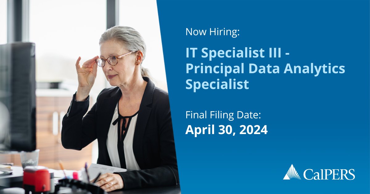 We’re currently seeking an Information Technology Specialist III with data analytics experience to work as a Principal Data Analytics Specialist in our IT office. (JC- 426104) 🗓️Deadline: April 30, 2024 💵Salary: $8,961 - $12,009 per month 🔗Apply: bit.ly/4aC4EMX