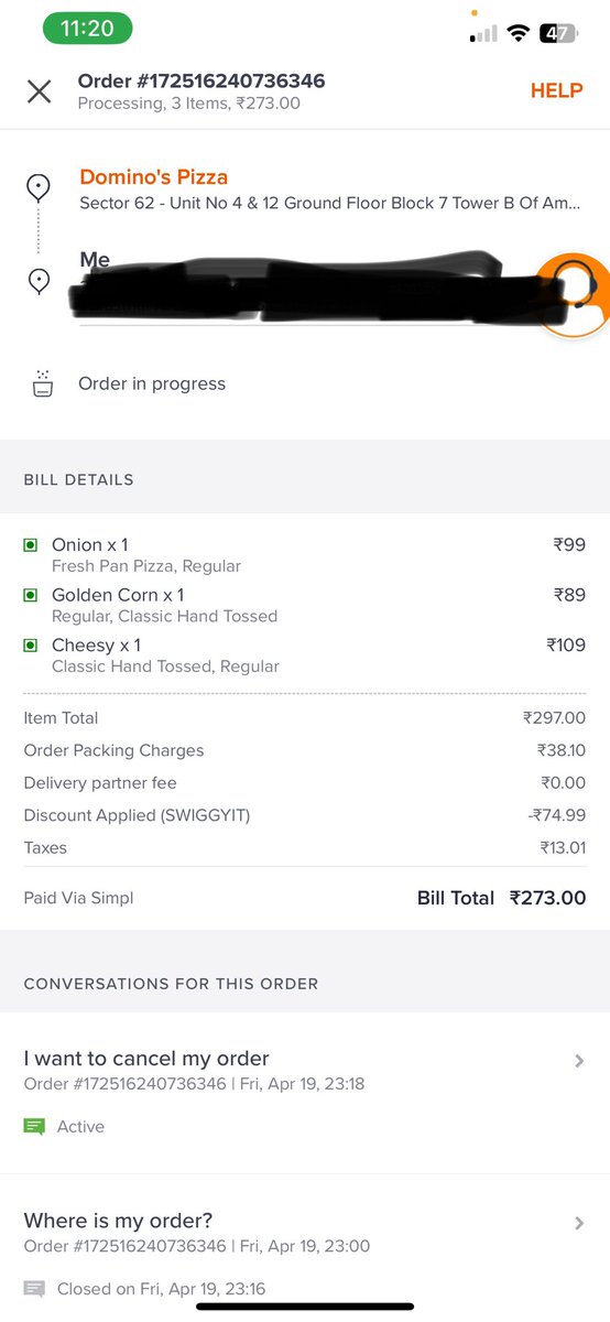 RozaFatima26's tweet photo. This behaviour of restaurants is not acceptable its been 1 hour and i have no clue about my order, people of the restaurant are not responding to the calls and I don’t have any option of cancellation the amount is paid And i m not getting any help from the chat section of Swiggy https://t.co/4B5y46V5Yp
