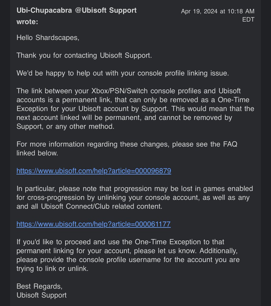 can a real ubisoft customer support guy talk to me please? 
@UbisoftSupport 
i requested to unlink my ps5 account from my old ubi acc from 2013 (whose gmail i deleted a long time ago), they did absolutely jackshit, when i tried to ask them again, they copy pasted their response.