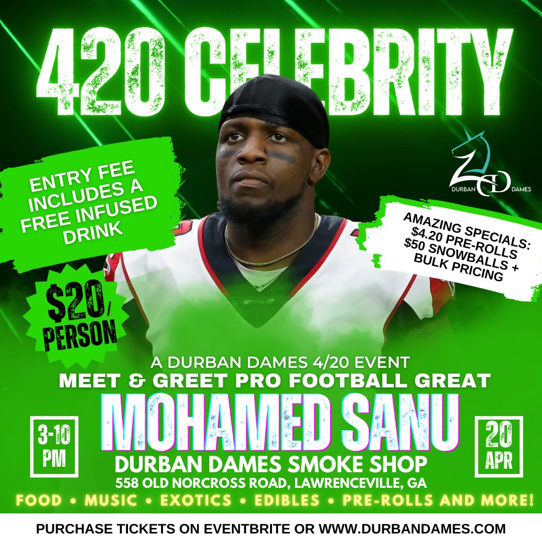 Former Falcons WR Mohamed Sanu is unveiling a new line of premium hemp shots to aid in sleep quality, enhance relaxation & alleviate pain. Sanu is holding an event tomorrow from 3-10pm at Durban Dames smokes shop in Lawrenceville. The line is called “MediBean Trilogy.”