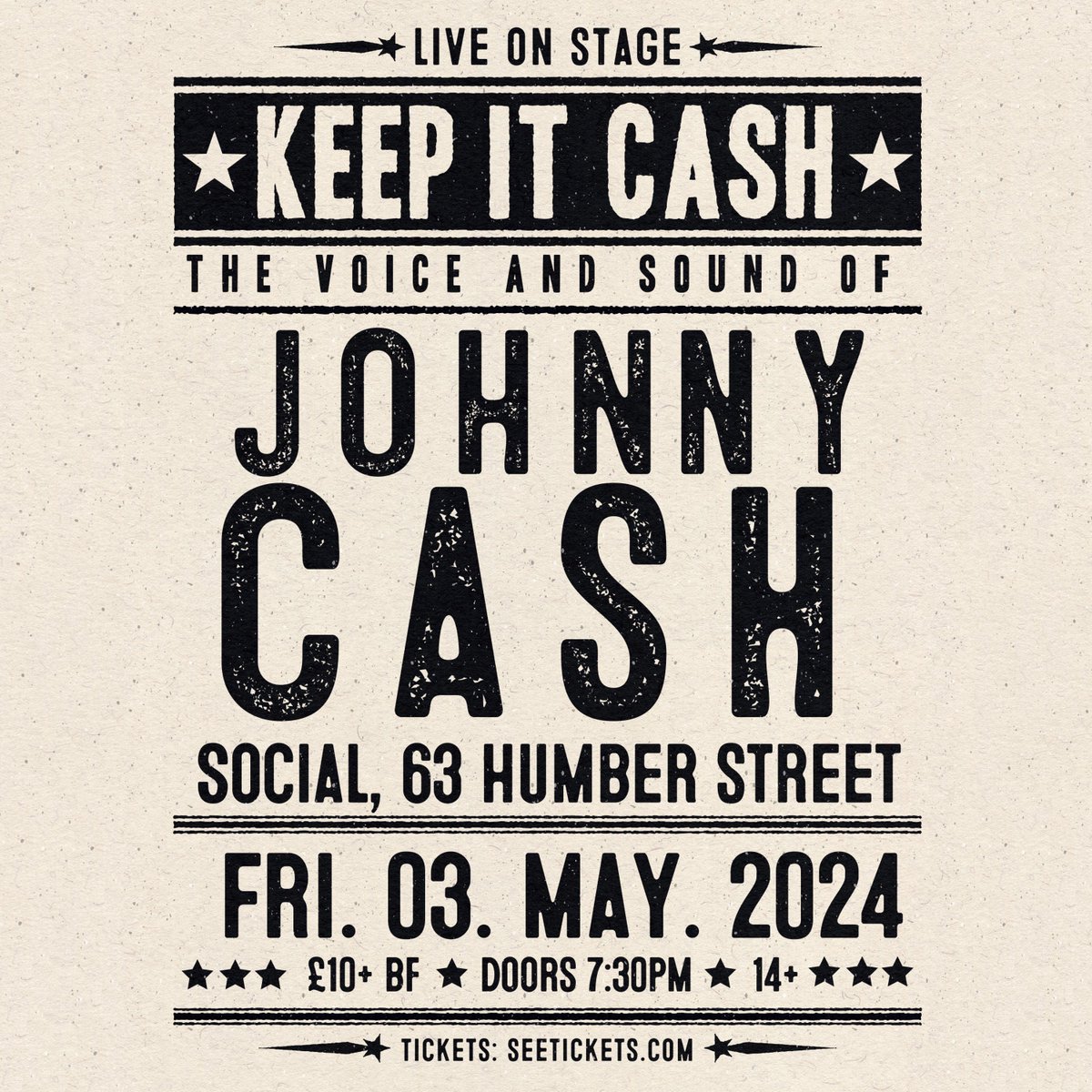 2️⃣ WEEKS TO GO Keep It Cash returns to Hull this May. Europe’s longest-running and most authentic-sounding Johnny Cash tribute show. 📅 Friday 3 May 🎟 bit.ly/KeepItCash2024 Expect a note-perfect musical journey.